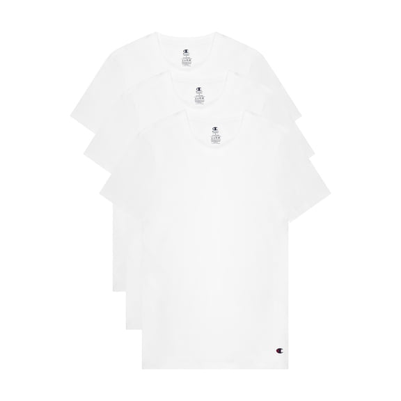 Champion Men’s Crew Tee – 3 Pack Cotton Flex, Stretch Undershirts with Breathable Mesh Insert, Sizes S–2XL
