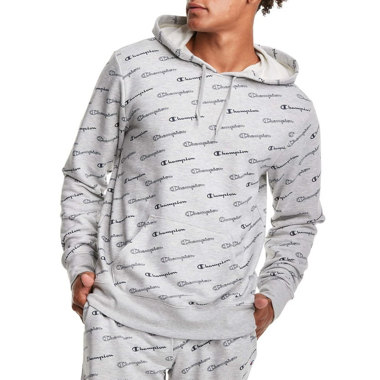 Champion Men's Diagonal All Over Script Logo Print Fleece Pullover