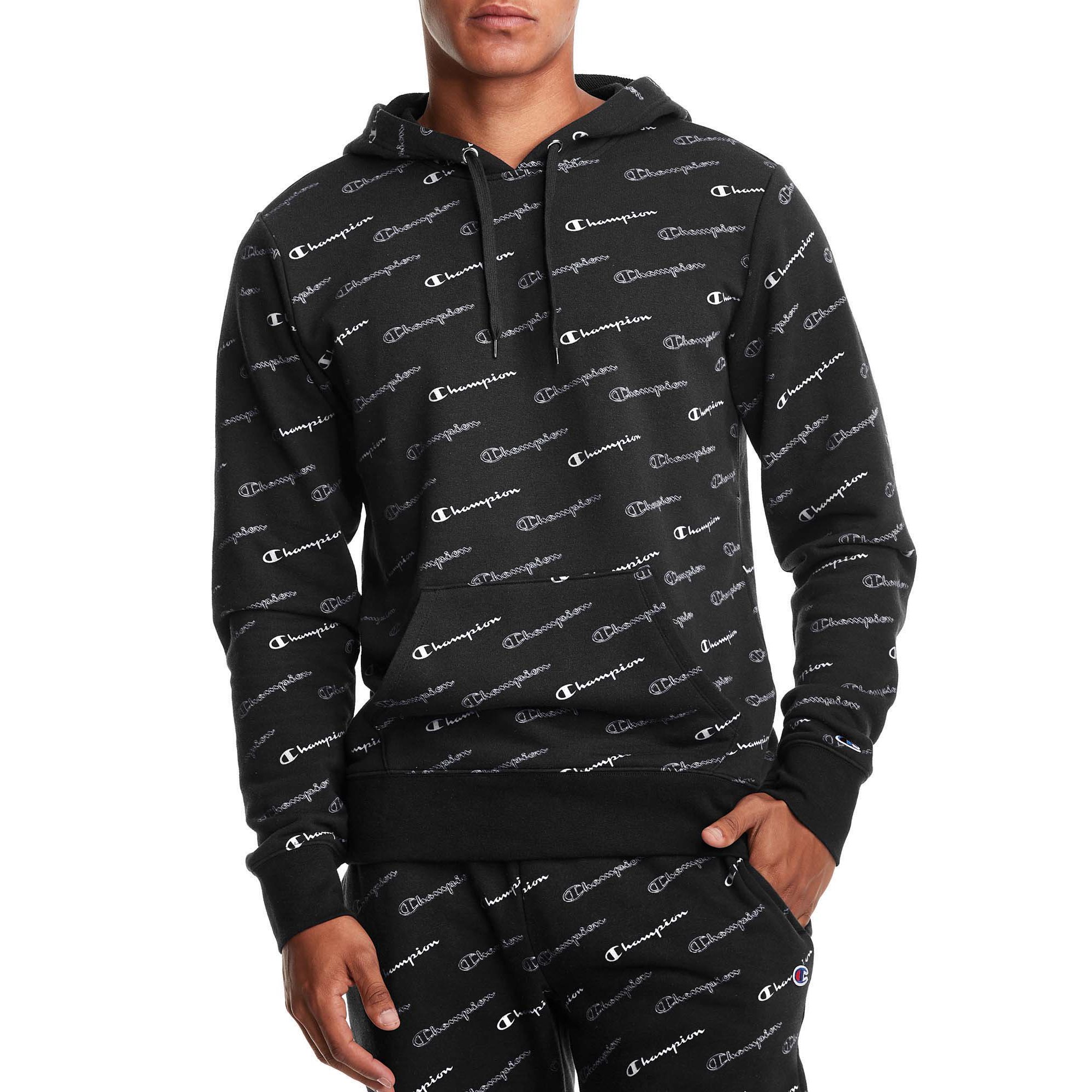 Champion Men's Diagonal All Over Script Logo Print Fleece Pullover Hoodie,  up to Size 2XL - Walmart.com