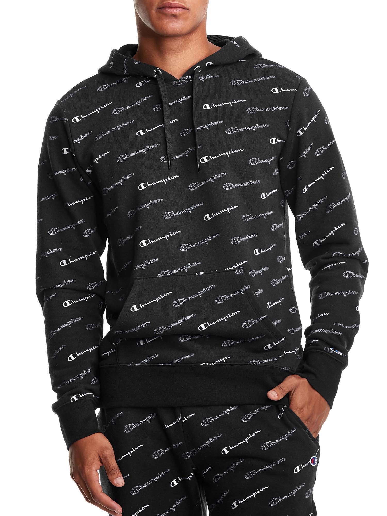 Champion Men s Diagonal All Over Script Logo Print Fleece Pullover Hoodie up to Size 2XL