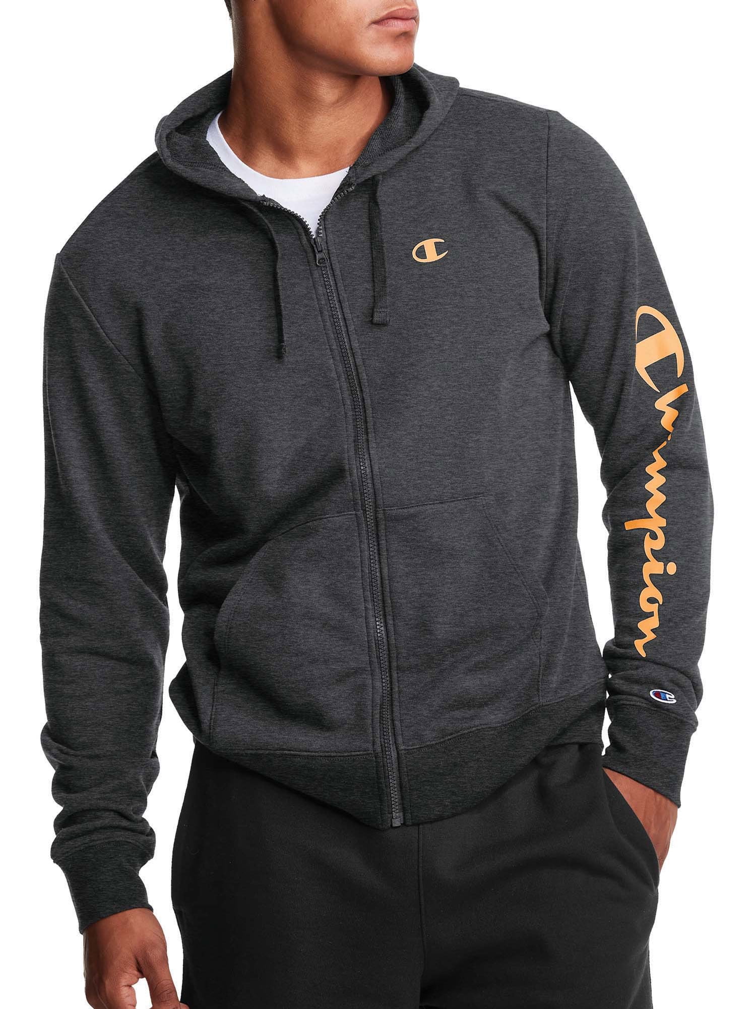 Champion Men's Fleece Full Zip Hood with Script Logo Sleeve, up to Size