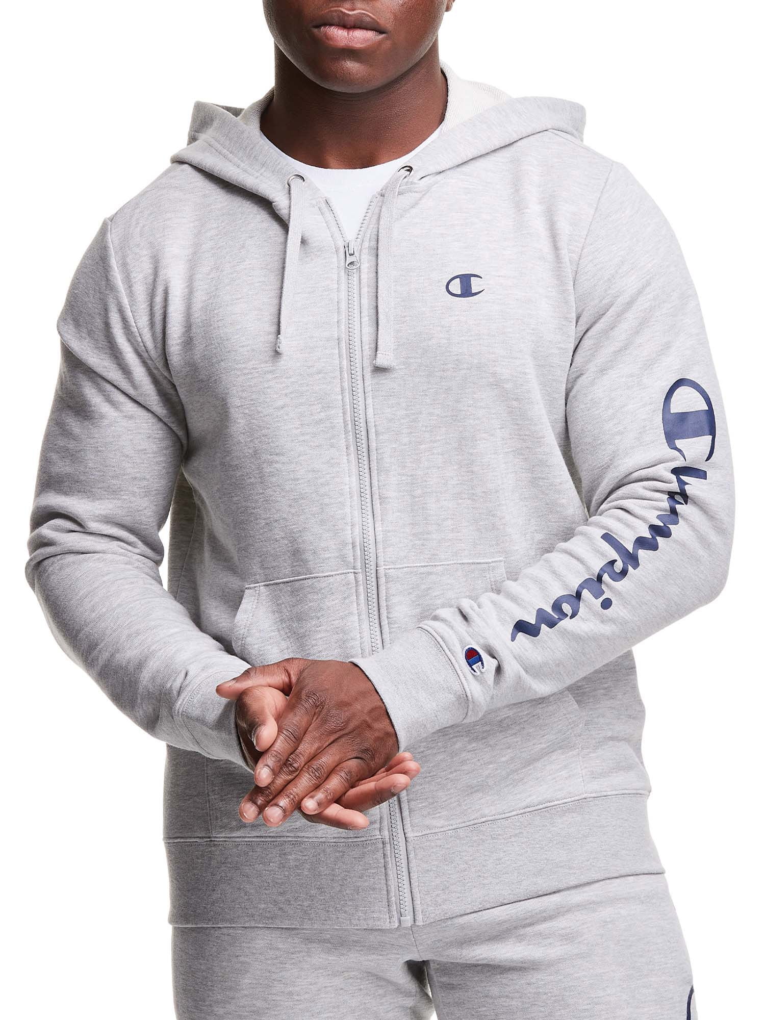 Champion Men's Fleece Full Zip Hood with Script Logo Sleeve, up to Size