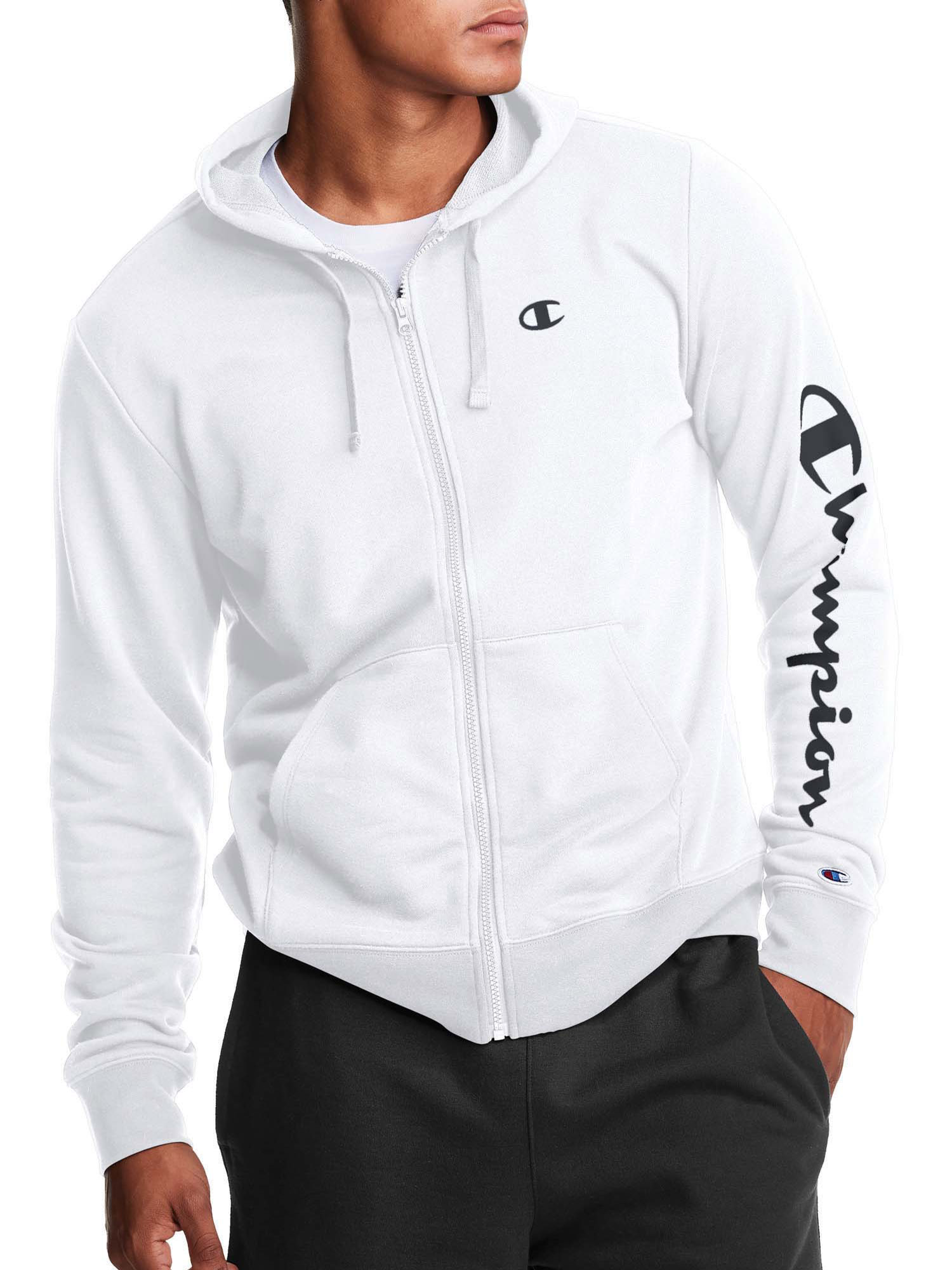 Champion Men's Fleece Full Zip Hood with Script Logo Sleeve, up to Size