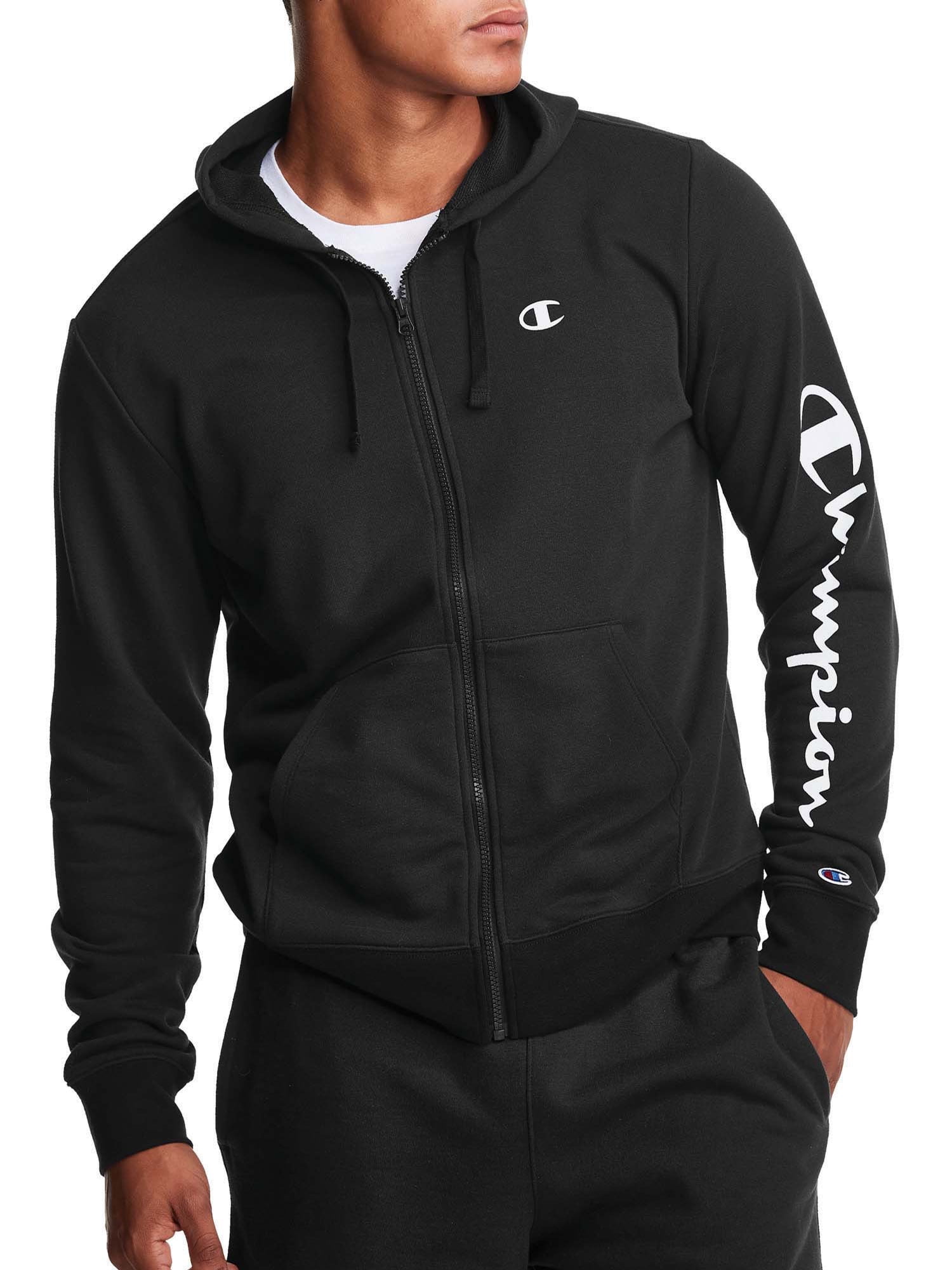 Champion Men's Fleece Full Zip Hood with Script Logo Sleeve, up to Size