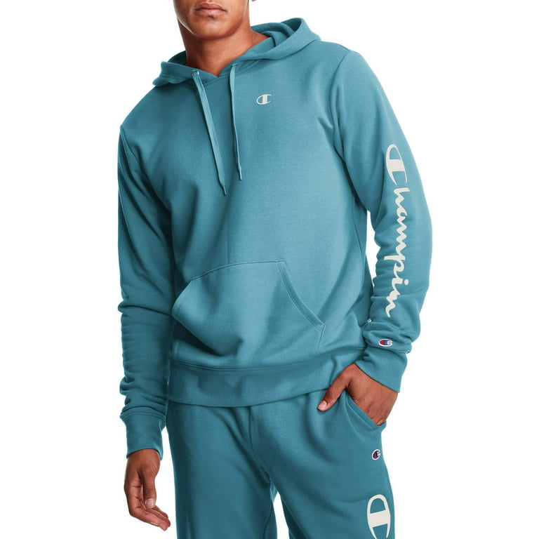 Champion Men s Fleece Pullover Hoodie with Script Logo Sleeve up