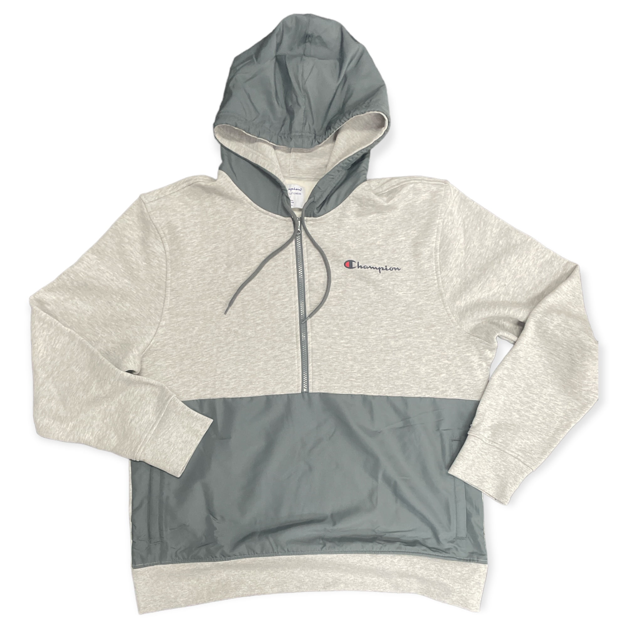 Champion Men s Fleece Woven Mix Half Zip Two Tone Hoodie Oxford Gray Heather L