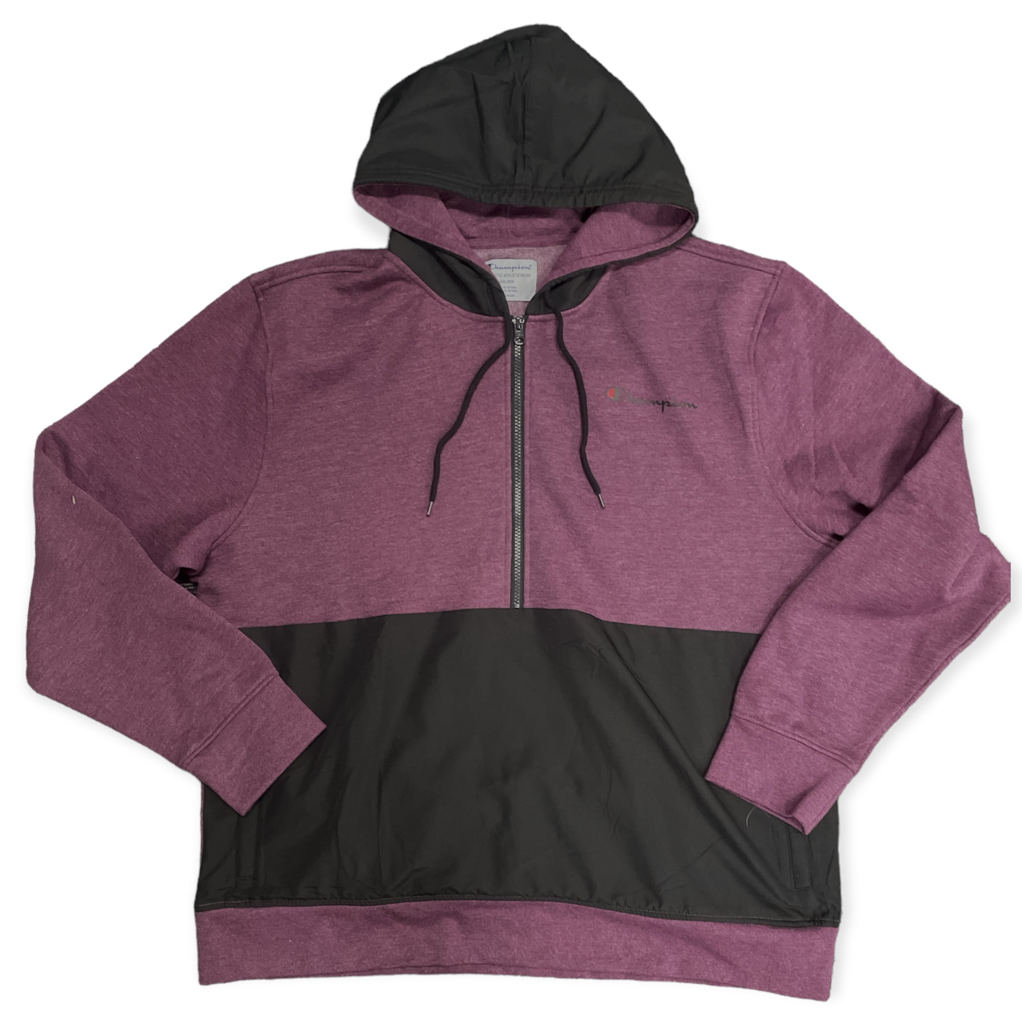 Champion Men s Fleece Woven Mix Half Zip Two Tone Hoodie Plum Port Heather L Walmart