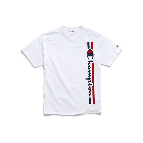 Champion Men's GT23H-Y07973 Vertical Striped Script Logo T Shirt White M