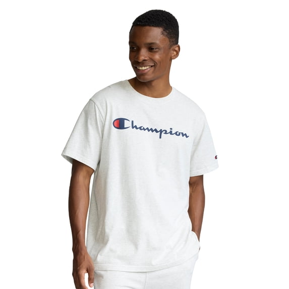 Champion Men's Graphic Short Sleeve T-Shirt, Standard Fit, Classic Script Logo, Midweight 100% Cotton, Sizes S-4XL