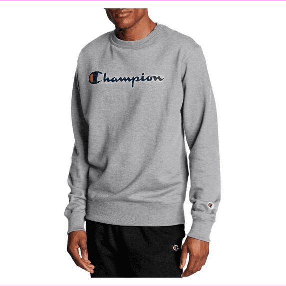 Champion Men's Long Sleeve Crew Neck Pullover (Oxford Grey, Medium)