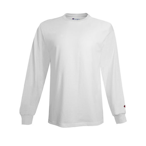 Champion Men's Long Sleeve Shirt Tagless 5.2 oz. Gym Workout Pullover CC8C, White, M