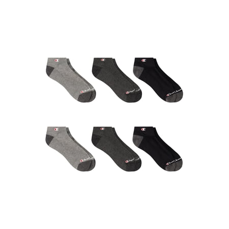 Champion Men’s Low Cut Socks 6 Pack – Half Terry Cushion, Moisture-Wicking, Arch Support, Stretch Comfort, Sizes 6–12.5