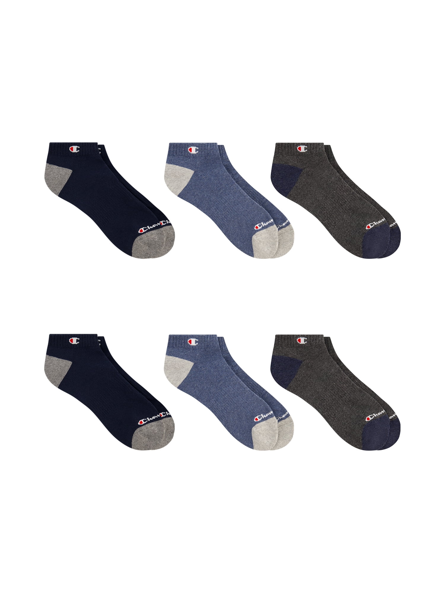 Champion Men’s Low Cut Socks 6 Pack – Half Terry Cushion, Moisture-Wicking, Arch Support, Stretch Comfort, Sizes 6–12.5