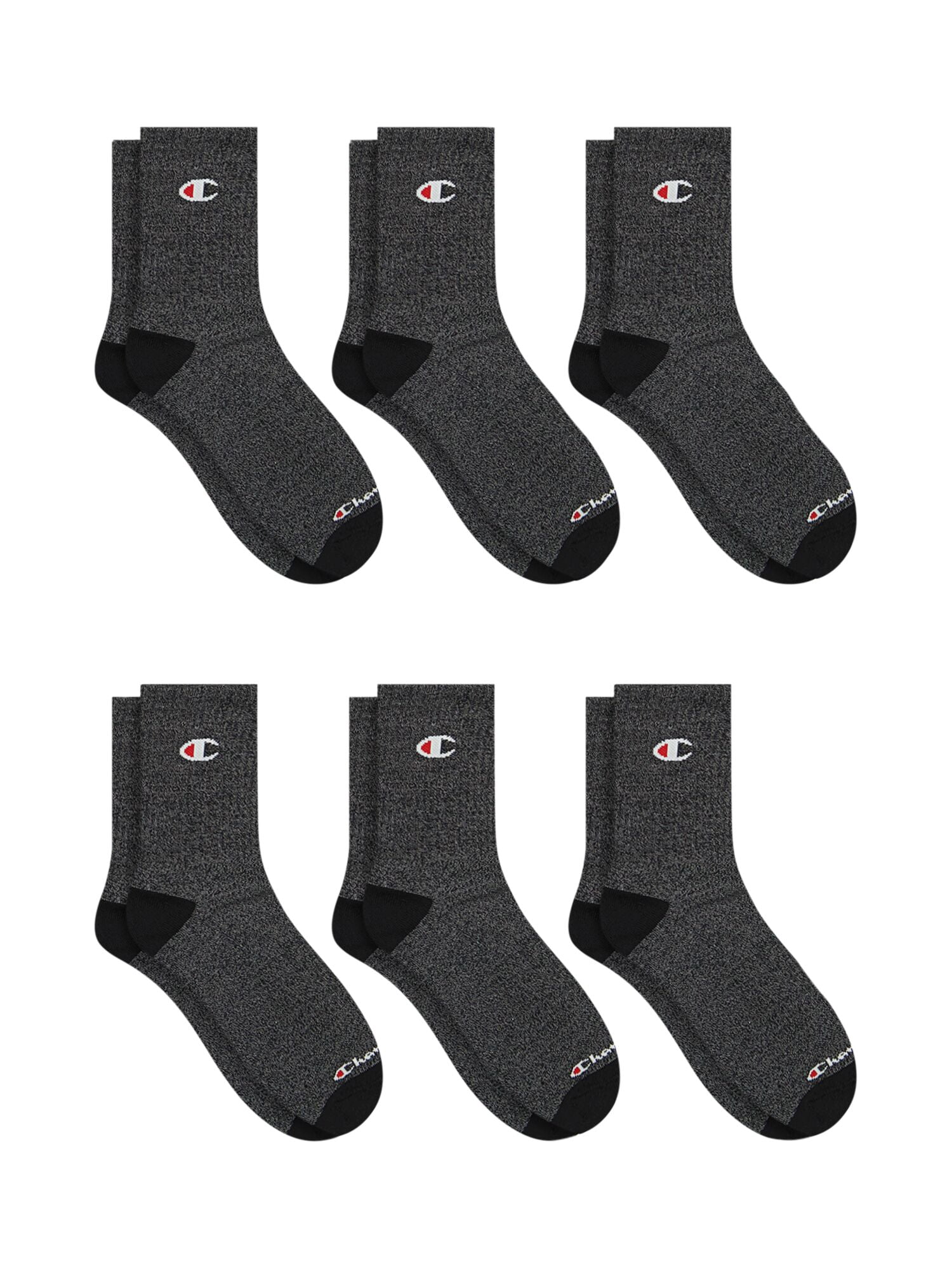 Champion Men’s Mid Crew Socks 6 Pack – Half Terry Cushion, Moisture-Wicking, Arch Support, Stretch Comfort, Sizes 6–12.5