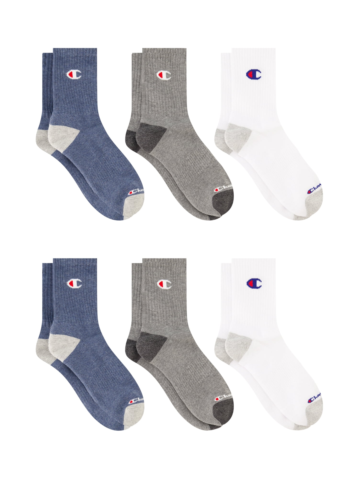Champion Men’s Mid Crew Socks 6 Pack – Half Terry Cushion, Moisture-Wicking, Arch Support, Stretch Comfort, Sizes 6–12.5