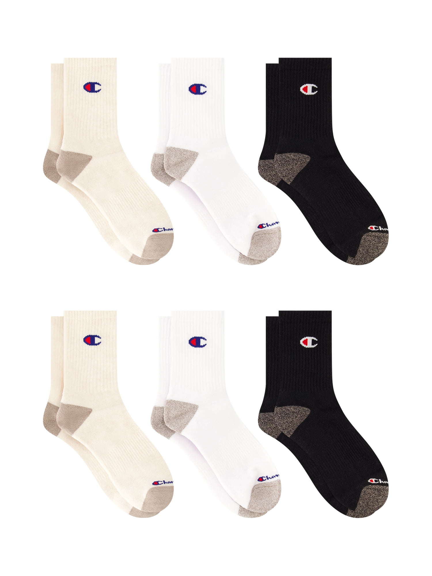 Champion Men’s Mid Crew Socks 6 Pack – Half Terry Cushion, Moisture-Wicking, Arch Support, Stretch Comfort, Sizes 6–12.5