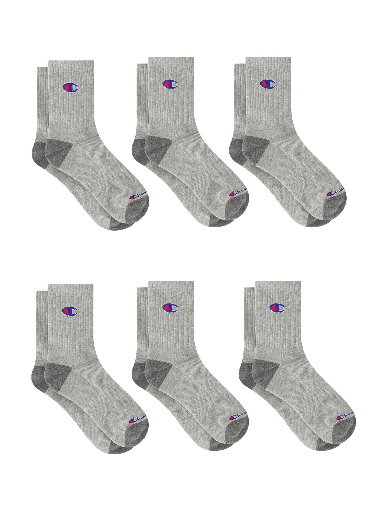Champion Men’s Mid Crew Socks 6 Pack – Half Terry Cushion, Moisture-Wicking, Arch Support, Stretch Comfort, Sizes 6–12.5
