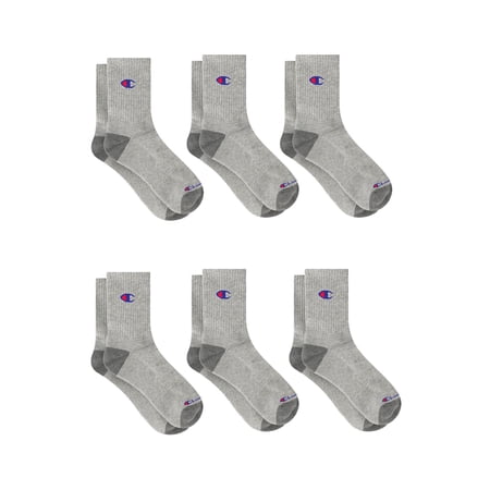 Champion Men’s Mid Crew Socks 6 Pack – Half Terry Cushion, Moisture-Wicking, Arch Support, Stretch Comfort, Sizes 6–12.5