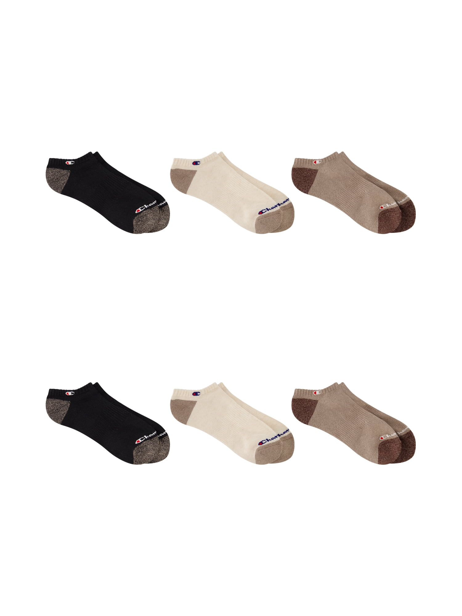 Champion Men’s No Show Socks 6 Pack – Half Terry Cushion, Moisture-Wicking, Arch Support, Stretch Comfort, Sizes 6–12.5