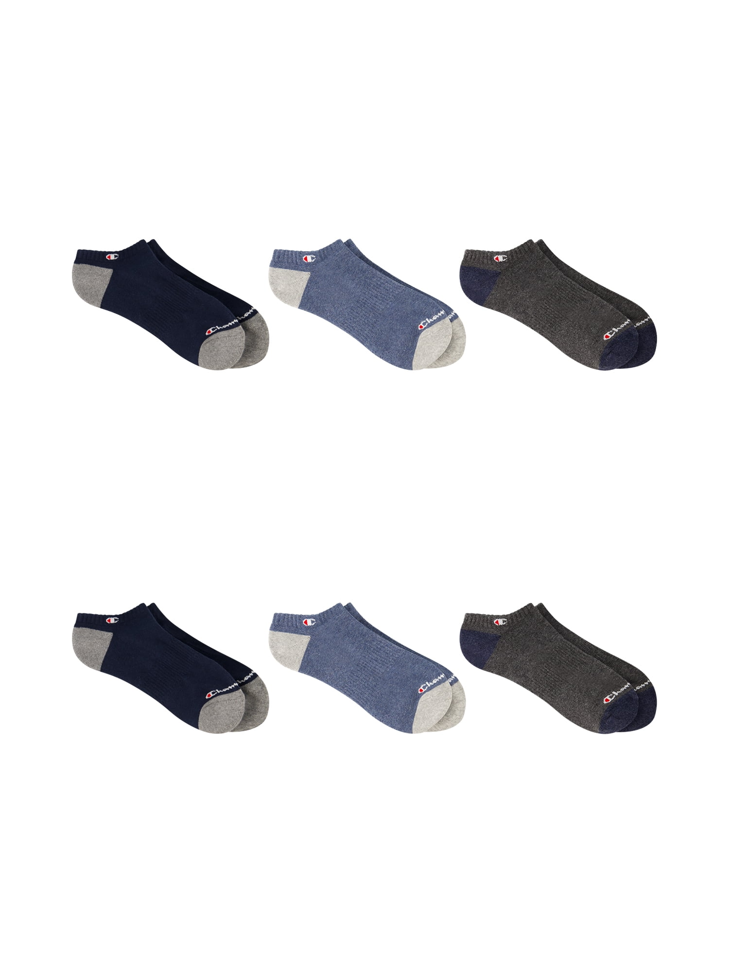 Champion Men’s No Show Socks 6 Pack – Half Terry Cushion, Moisture-Wicking, Arch Support, Stretch Comfort, Sizes 6–12.5