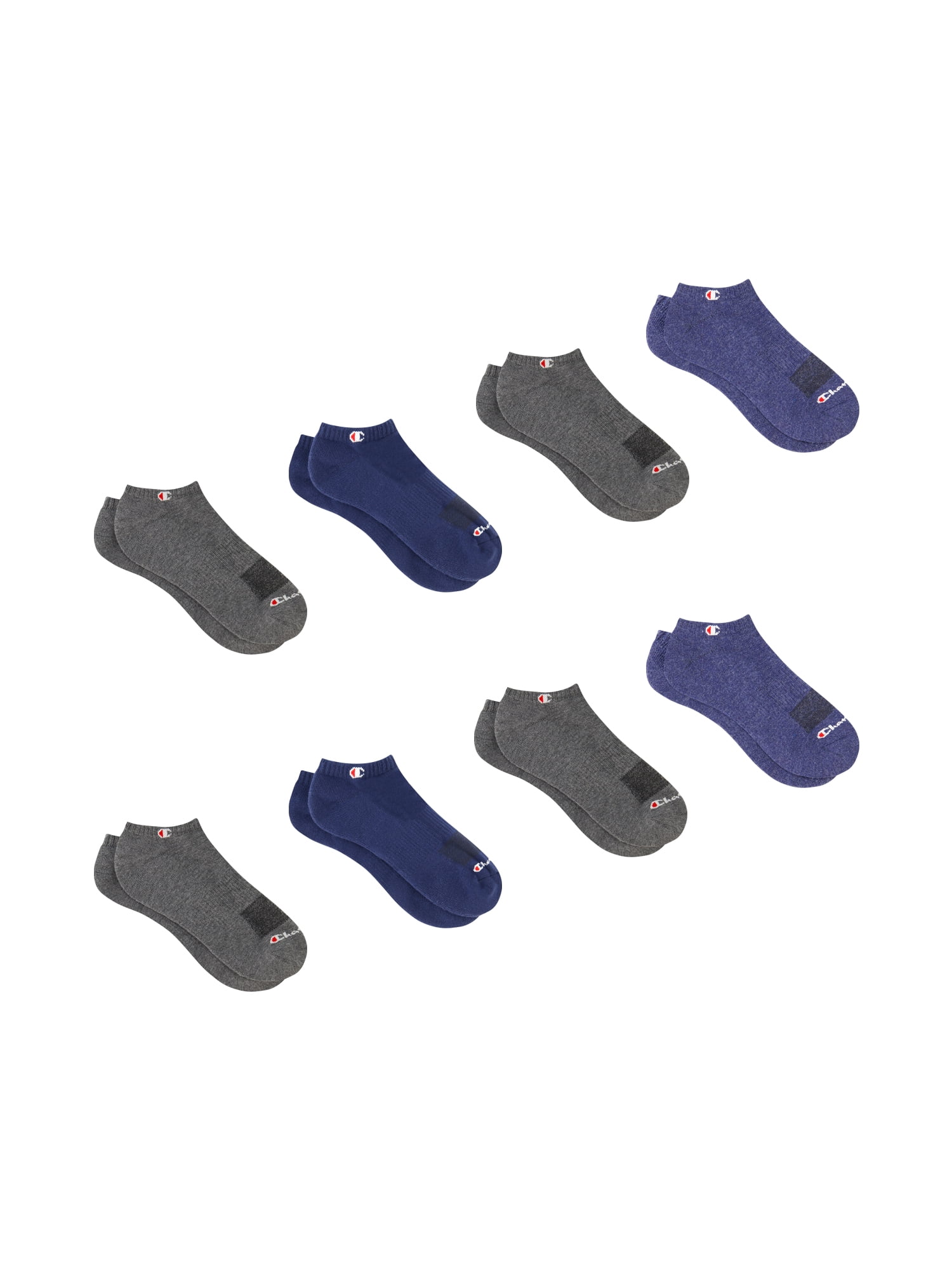 Champion Men’s No Show Socks 8 Pack – Half Terry Cushion, Moisture-Wicking, Arch Support, Stretch Comfort, Sizes 6–12.5
