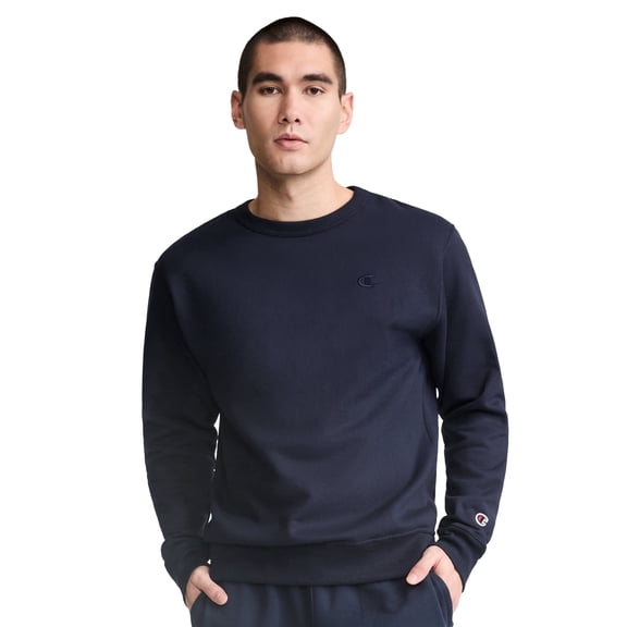 Champion Men’s Powerblend Crewneck Sweatshirt with “C” Logo, Standard Unisex Fit, Midweight Fleece, Sizes S-4XL