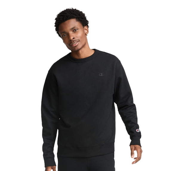 Champion Men’s Powerblend Crewneck Sweatshirt with “C” Logo, Standard Unisex Fit, Midweight Fleece, Sizes S-4XL