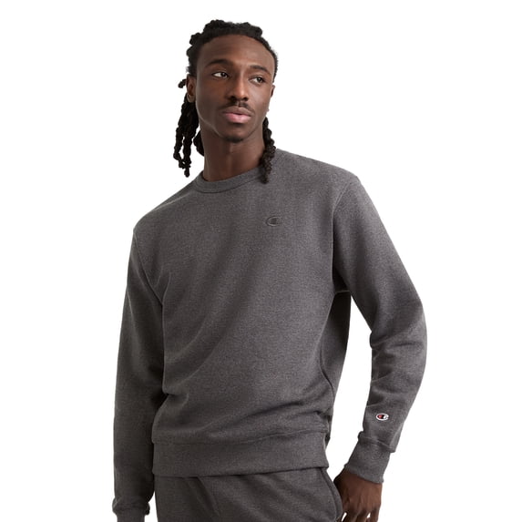 Champion Men’s Powerblend Crewneck Sweatshirt with “C” Logo, Standard Unisex Fit, Midweight Fleece, Sizes S-4XL