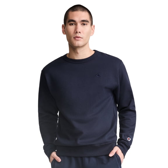 Champion Men’s Powerblend Crewneck Sweatshirt with “C” Logo, Standard Unisex Fit, Midweight Fleece, Sizes S-4XL