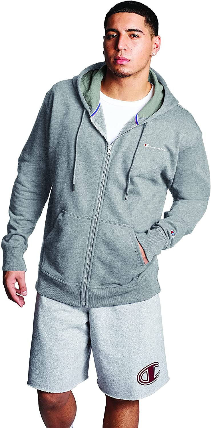 Champion Men's Powerblend Fleece Chest Script Logo Full Zip Hoodie, up