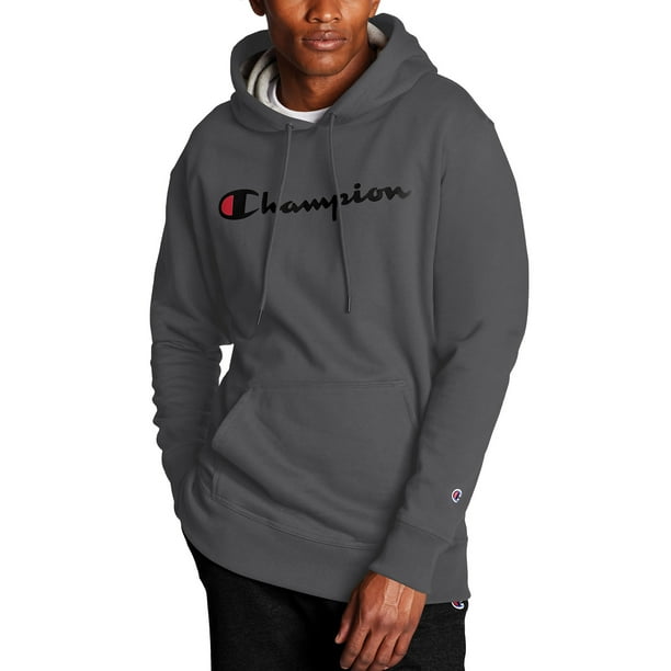 Champion Men s Powerblend Fleece Graphic Script Logo Pullover Hoodie up to Size 2XL