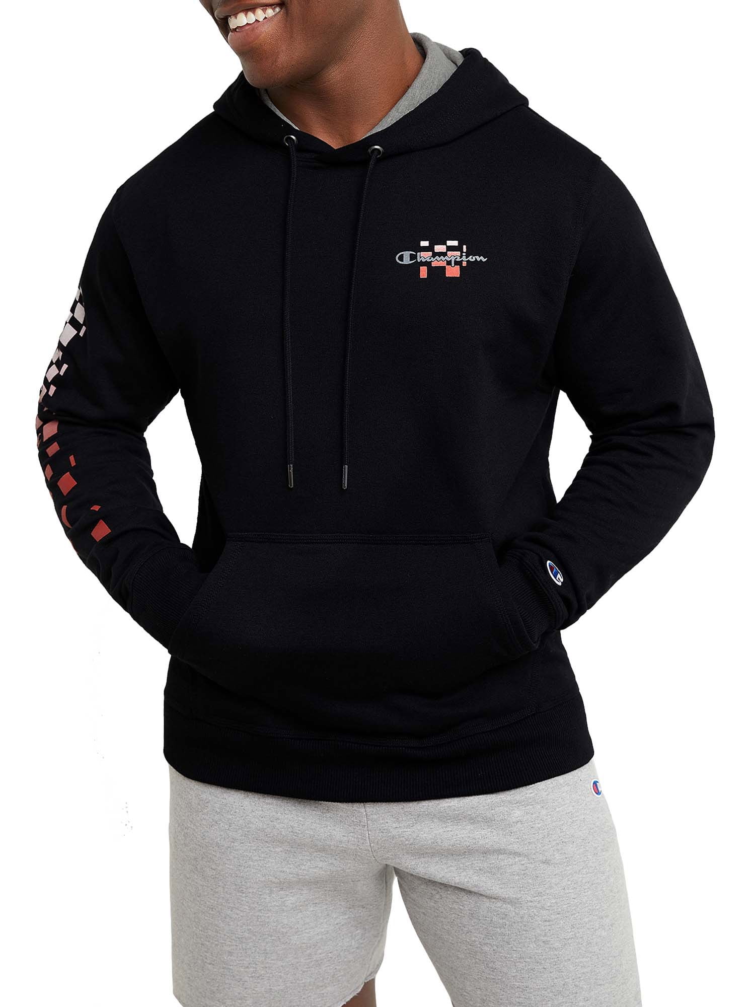 Champion Men's Powerblend Fleece Pixel Logo Graphic Pullover Hoodie, up to Size 2XL