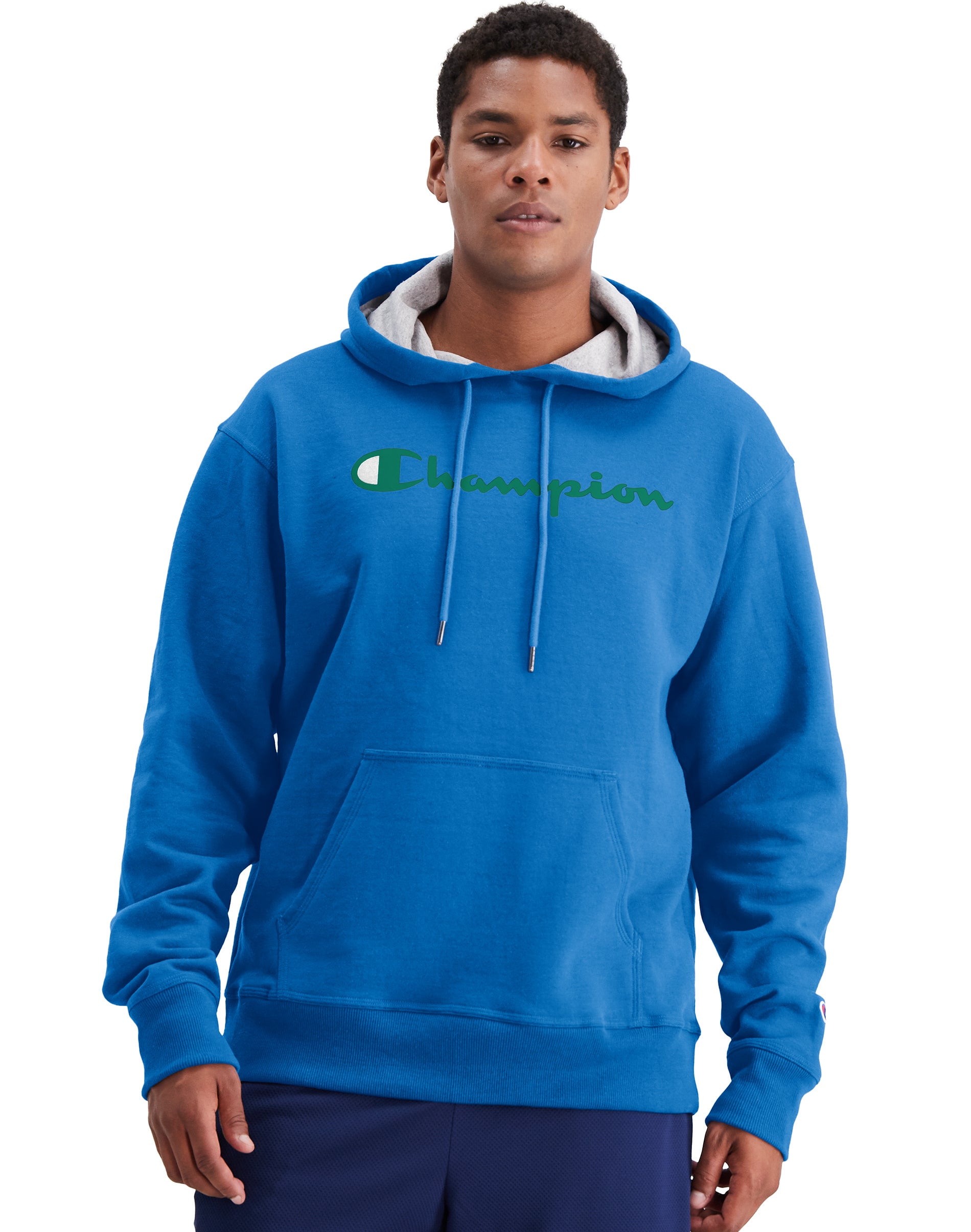 Champion Men’s Powerblend Fleece Pullover Hoodie, Balboa Blue-Y07718 ...