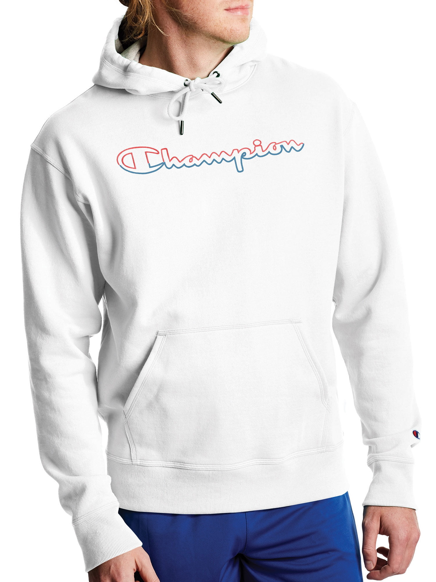 White champion top script hoodie