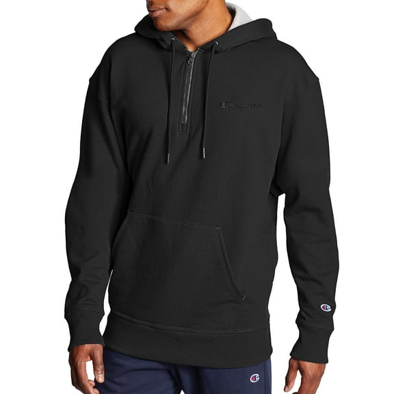 Champion Men's Powerblend Fleece Quarter Zip Hoodie with Embroidered Logo, up to Size 2XL
