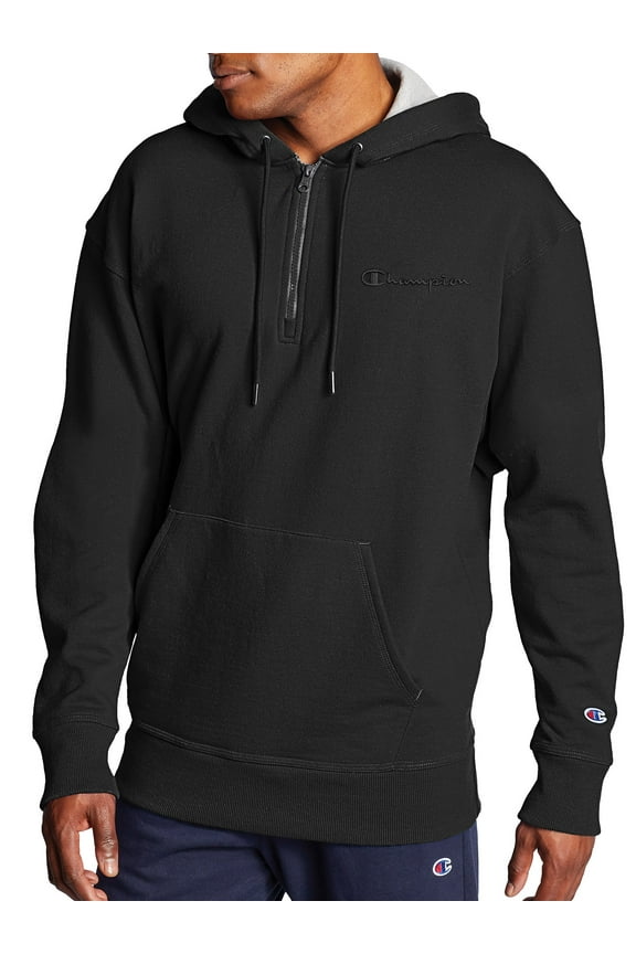 Men's Powerblend Fleece Quarter Zip Hoodie with Embroidered Logo, up to Size 2XL