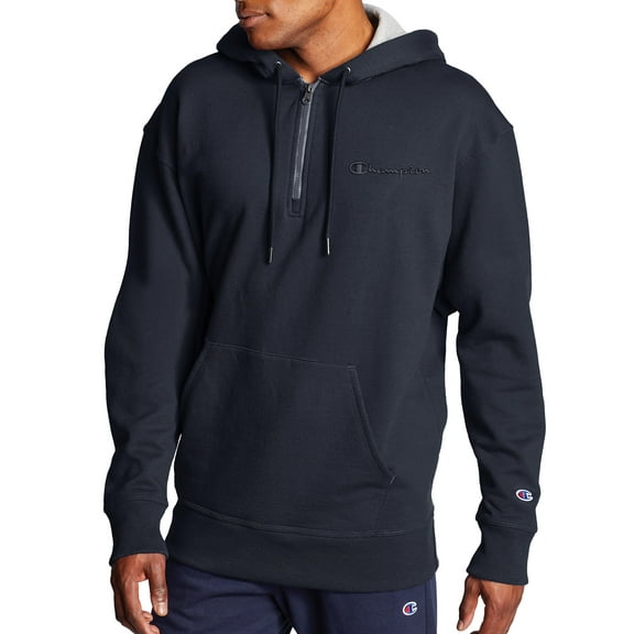 Champion Men's Powerblend Fleece Quarter Zip Hoodie with Embroidered Logo, up to Size 2XL