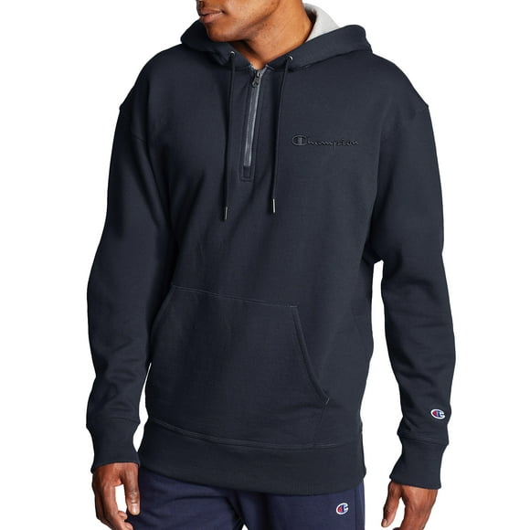Men's Powerblend Fleece Quarter Zip Hoodie with Embroidered Logo, up to Size 2XL