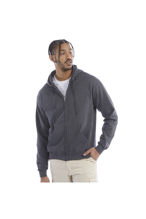 Men's Powerblend Full-Zip Hooded Sweatshirt, 50/25/25 Cotton//Recycled Polyester Winter Fleece Jackets (Charcoal Heather, XL)
