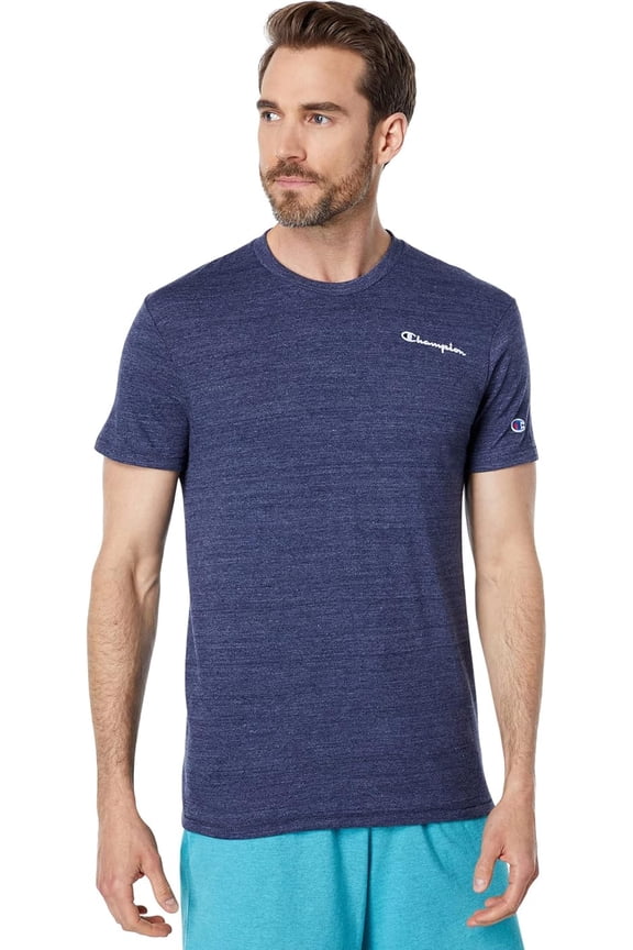 Men's Powerblend Graphic Tee, Navy Heather Small Script, Large