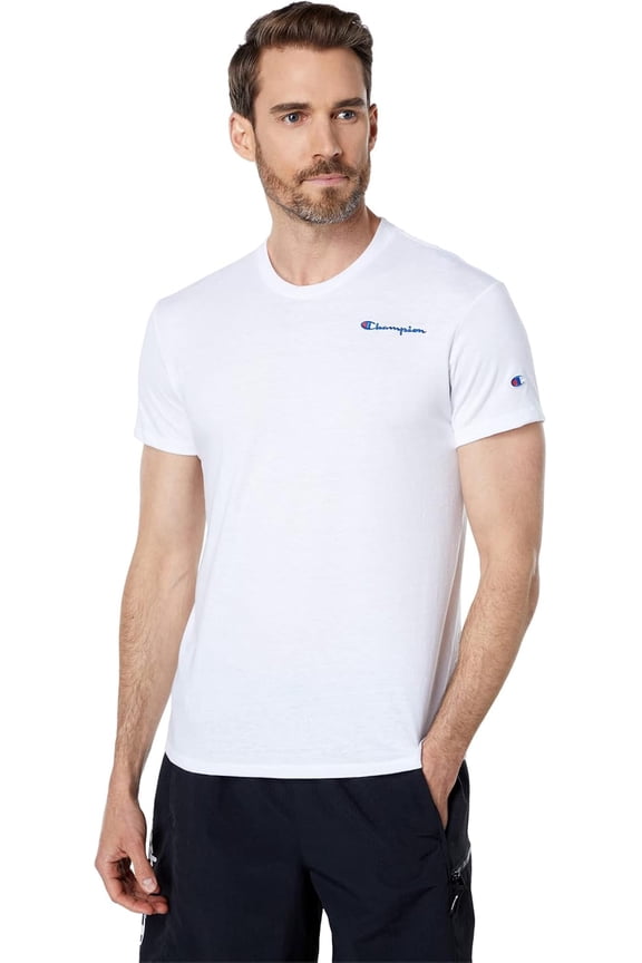 Men's Powerblend Graphic Tee, White Small Script, Large