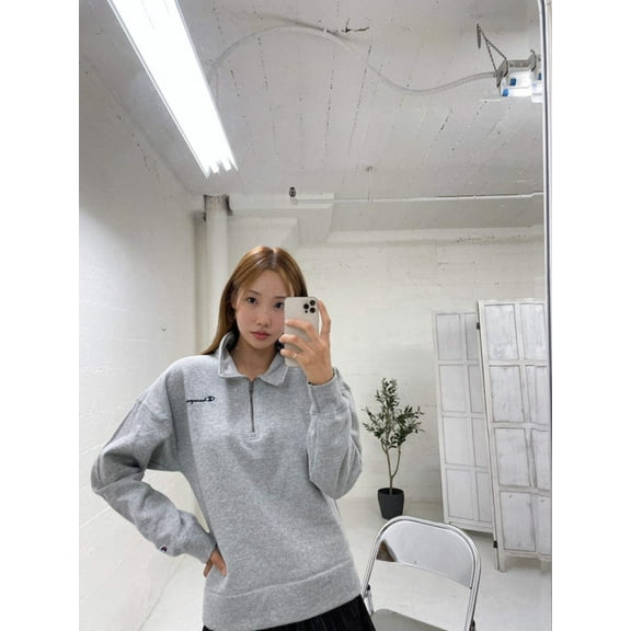 Champion Men's Powerblend Quarter Zip Sweatshirt Oxford Gray W4635 586GNA 023