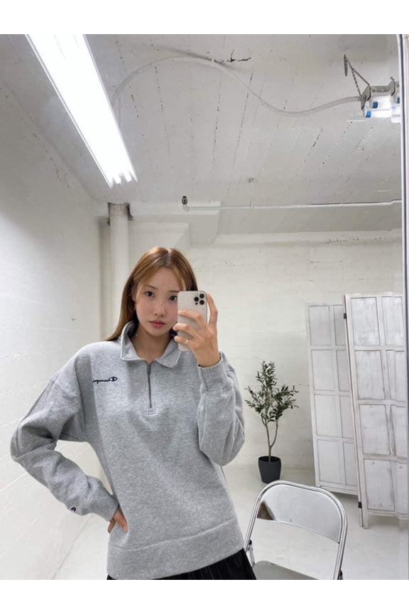 Champion Men's Powerblend Quarter Zip Sweatshirt Oxford Gray W4635 586GNA 023