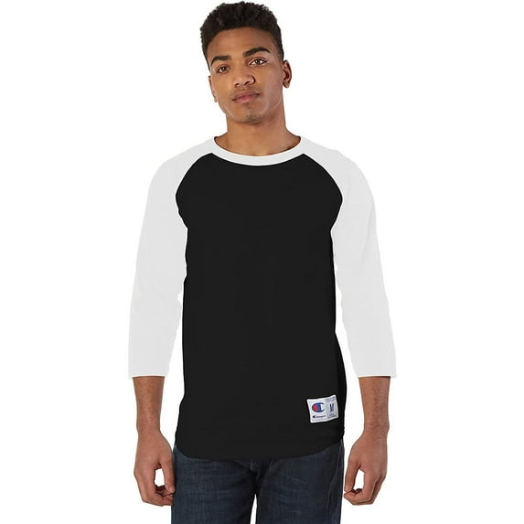 Champion Men's Raglan Baseball T-Shirt, Black/White, Medium