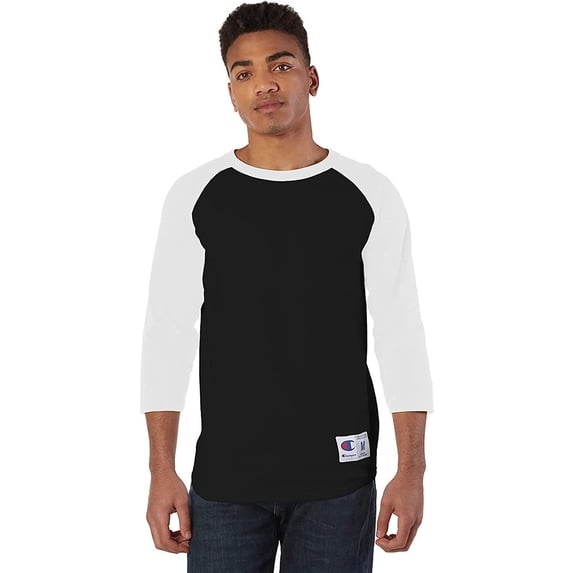 Champion Men's Raglan Baseball T-Shirt, Black/White, X-Large