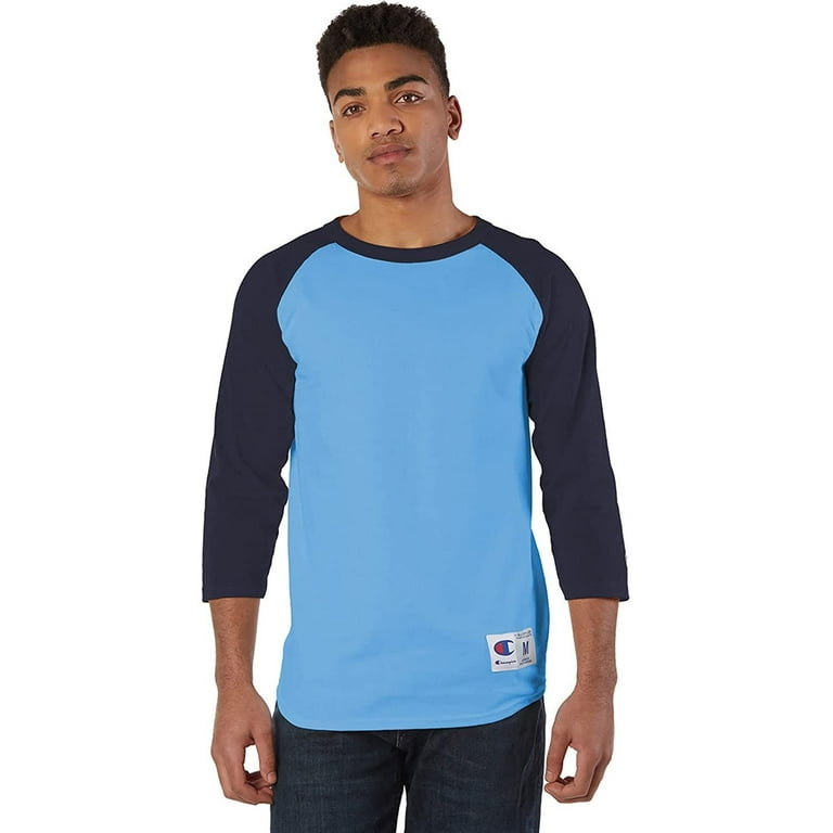80s Champion®︎ NAVY Baseball Shirt Champion Men's Raglan Baseball T-Shirt, Light Blue/Navy