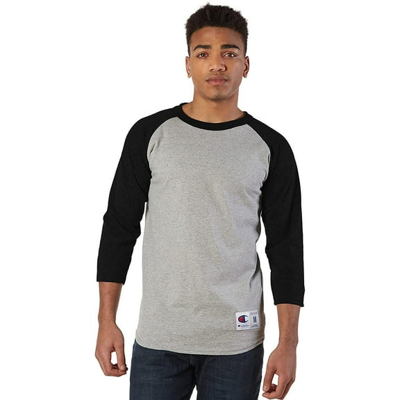 Champion Men's Raglan Baseball T-Shirt, Oxford Gray/Black, Large