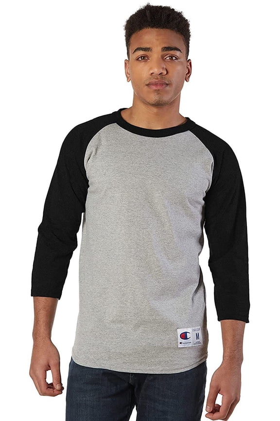 Men's Raglan Baseball T-Shirt, Oxford Gray/Black, Small