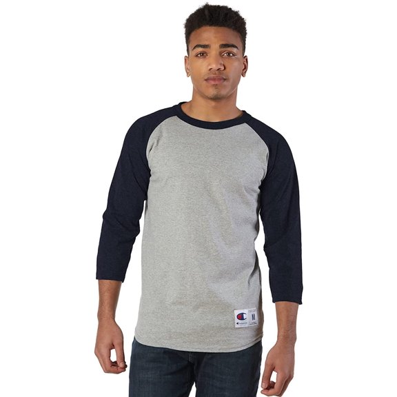 Champion Men's Raglan Baseball T-Shirt, Oxford Gray/Navy, Small
