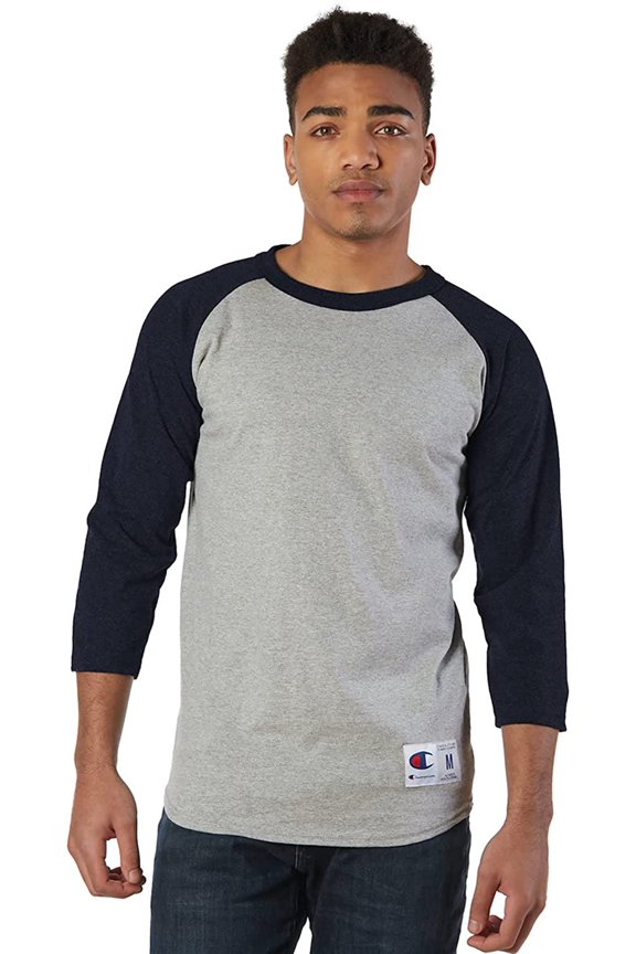 Men's Raglan Baseball T-Shirt, Oxford Gray/Navy, Small